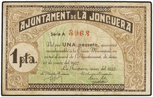 Catalonia. 1 Pesseta. 21 Març 1937. Aj. de LA JONQUERA. AT-1273. MBC+.