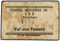 Catalonia. 1 Pesseta. C.M. de LES (VALL D´ARAN). (Manchas). MUY ESCASO. AT-1301. MBC.