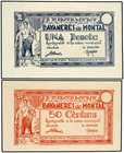 Catalonia. Lote 2 billetes 50 Cèntims y 1 Pesseta. Aj. de LLAVANERES DE MONTAL. AT-1335b, 1336b. SC.
