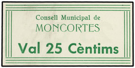Catalonia. 25 Cèntims. C.M. de MONCORTÉS. Turró lo cataloga como Falso. T-1746. EBC+.
