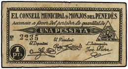 Catalonia. 1 Pesseta. C.M. de MONJOS DEL PENEDÈS. (Leves manchitas). AT-1531. MBC.