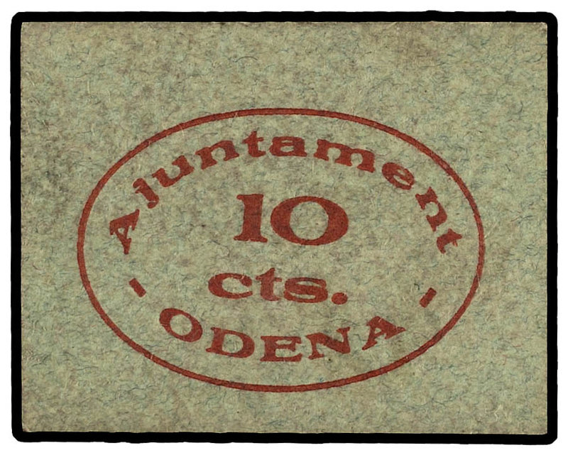 Catalonia. 10 Cèntims. Aj. d´ÒDENA. Cartón. RARO. AT-1671. SC-.