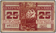 Catalonia. 25 Cèntims. 10 Juny 1937. Aj. de SALDES. ESCASO. AT-2255a. EBC.