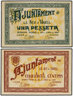 Catalonia. Lote 2 billetes 50 Cèntims y 1 Pesseta. 30 Juny 1937. Aj. de LA SEU D´URGELL. AT-2372, 2373. SC.