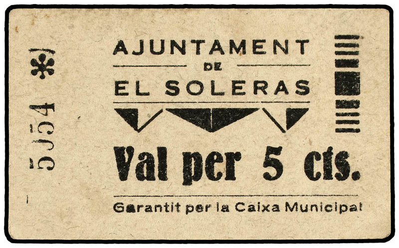 Catalonia. 5 Cèntims. Aj. d´EL SOLERÀS. Cartón. AT-2386a. EBC.