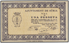 Catalonia. 1 Pesseta. 3 Maig 1937. Aj. de SÚRIA. AT-2416b. SC.