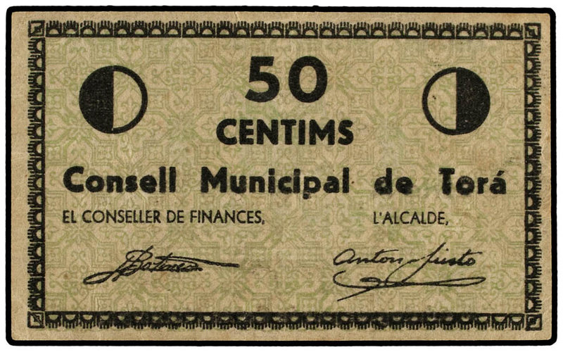 Catalonia. 50 Cèntims. C.M. de TORÀ. ESCASO. AT-2507. EBC.