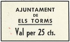 Catalonia. 25 Cèntims. Aj. de ELS TORMS. Cartulina. Turró lo cataloga como Falso. T-2915. SC-.