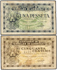 Catalonia. Lote 2 billetes 50 Cèntims y 1 Pesseta. 10 Maig 1937. Aj. de TORRELLES DE LLOBREGAT. (Algo sucios). AT-2555b, 2556b. MBC- a MBC.