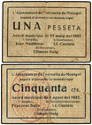 Catalonia. Lote 2 billetes 50 Cèntims y 1 Pesseta. 27 Maig 1937. Aj. de TORROELLA DE MONTGRÍ. (Leves manchitas). AT-2563a. MBC.