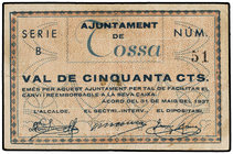 Catalonia. 50 Cèntims. 31 Maig 1937. Aj. de TOSSA. (Leves manchitas). AT-2587. MBC+.