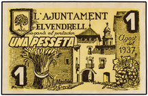 Catalonia. 1 Pesseta. Agost 1937. Aj. d´EL VENDRELL. AT-2712. SC-.