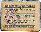 Catalonia. 1 Pesseta. Aj. de VIELLA. Cartón. (Leves manchitas). MUY RARO. AT-2753a; RGH-10658. MBC.