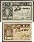 Catalonia. Lote 2 billetes 25 y 50 Cèntims. 19 Maig 1937. Aj. de VILABOI. AT-2761a, 2762. EBC- a EBC.