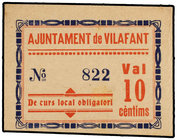 Catalonia. 10 Cèntims. Aj. de VILAFANT. (Levísimas manchitas y punto de aguja). MUY RARO. AT-2781. SC-.