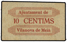 Catalonia. 10 Cèntims. Aj. de VILANOVA DE MEIÀ. Cartón. ESCASO. AT-2851. EBC.