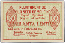 Catalonia. 50 Cèntims. 1 Abril 1937. Aj. de VILA-SECA DE SOLCINA. AT-2880b. SC.