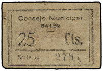 Andalucia. 1 Peseta. Ay. de BAEZA (Jaén). Serie B. Sello tampón violeta en reverso. (Rotura en esquina y algo sucio). RGH-846 ; Mont-217C. MBC+.