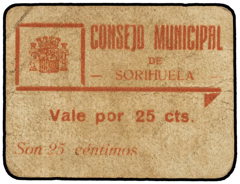 Andalucia. 25 Céntimos. C.M. de SORIHUELA (Jaén). Sello tampón en reverso. (Algo...