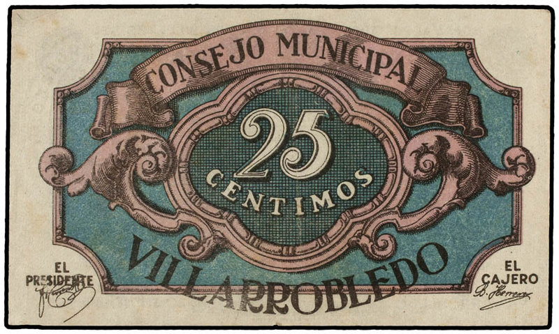 Castilla - La Mancha. 25 Céntimos. 20 Septiembre 1937. C.M. de VILLAROBLEDO (Alb...