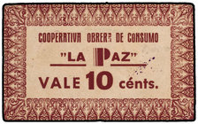 25 Céntimos. COOPERATIVA OBRERA DE CONSUMO LA PAZ. BARCELONA. ESCASO. L-1097v. MBC+.