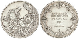 Medalla El Greco. S/F. Anv.: Escena del Entierro del Conde de Orgaz. Rev.: Leyenda en 5 lineas. 31,45 grs. AR. (Golpe en canto). EBC.