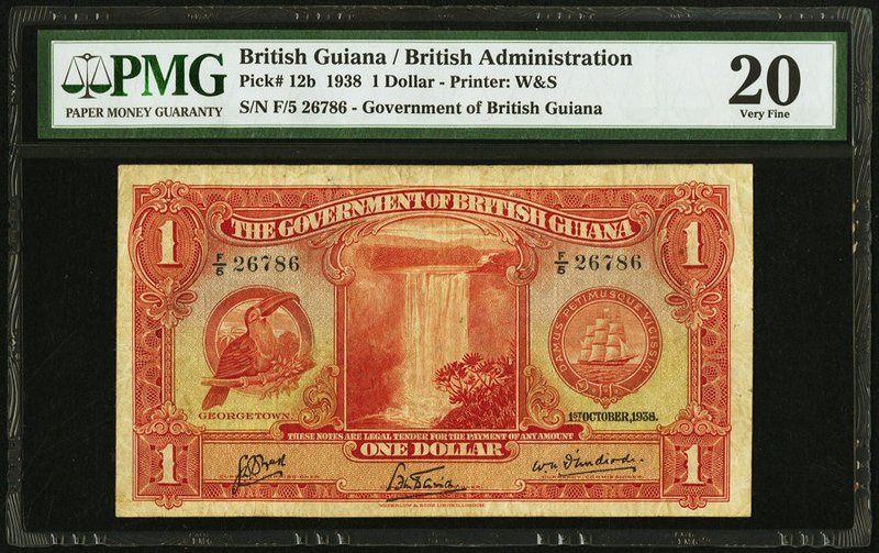 British Guiana Government of British Guiana 1 Dollar 1.10.1938 Pick 12b PMG Very...