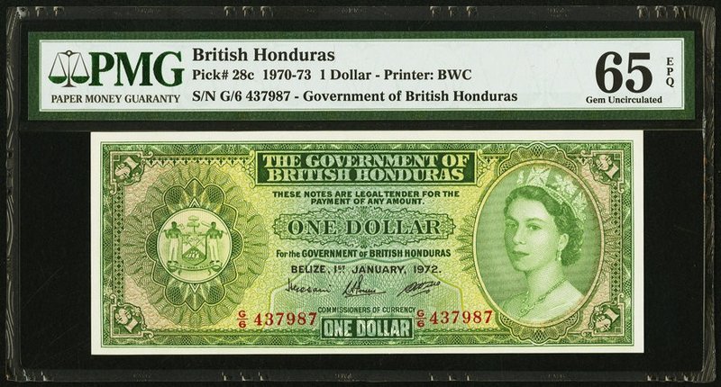 British Honduras Government of British Honduras 1 Dollar 1.1.1972 Pick 28c PMG G...