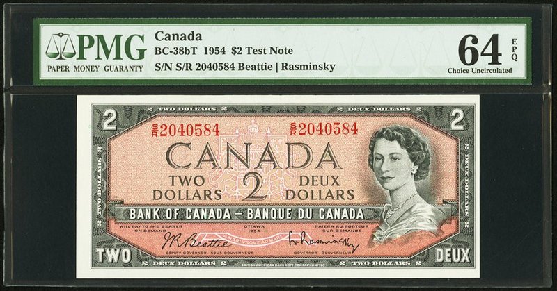 Canada Bank of Canada $2 1954 BC-38bT Test Note PMG Choice Uncirculated 64 EPQ. ...