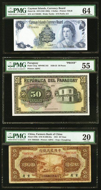 Three PMG Graded Examples From Cayman Islands, Paraguay And China. Cayman Island...