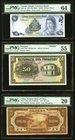 Three PMG Graded Examples From Cayman Islands, Paraguay And China. Cayman Islands Currency Board 1 Dollar 1974 (ND 1985) Pick 5b PMG Choice Uncirculat...