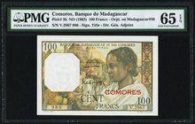 Comoros Banque de Madagascar et des Comores 100 Francs ND (1963) Pick 3b PMG Gem Uncirculated 65 EPQ. 

HID09801242017