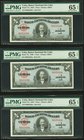 Cuba Banco Nacional de Cuba 1 Peso 1949 Pick 77a Three Consecutive Examples PMG Gem Uncirculated 65 EPQ. 

HID09801242017