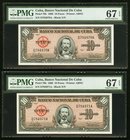 Cuba Banco Nacional de Cuba 10 Pesos 1960 Pick 79b Two Consecutive Examples PMG Superb Gem Unc 67 EPQ. 

HID09801242017