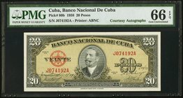 Cuba Banco Nacional de Cuba 20 Pesos 1958 Pick 80b "Courtesy Autograph" PMG Gem Uncirculated 66 EPQ. 

HID09801242017