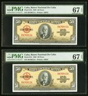 Cuba Banco Nacional de Cuba 50 Pesos 1958 Pick 81b Two Consecutive Examples PMG Superb Gem Unc 67 EPQ. 

HID09801242017