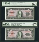 Cuba Banco Nacional de Cuba 100 Pesos 1950 Pick 82a Two Consecutive Examples PMG Superb Gem Unc 67 EPQ. 

HID09801242017