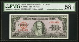 Cuba Banco Nacional de Cuba 100 Pesos 1958 Pick 82c "Courtesy Autographs" PMG Choice About Unc 58 EPQ. 

HID09801242017