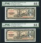 Cuba Banco Nacional de Cuba 10 Pesos 1956 Pick 88a Two Consecutive Examples PMG Choice Uncirculated 64 EPQ. Low serial number 59; 60.

HID09801242017