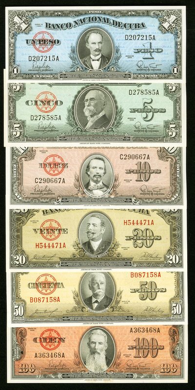 Cuba Banco Nacional de Cuba 1958-60 Denomination Set of 6 Examples Crisp Uncircu...