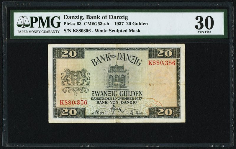 Danzig Bank von Danzig 20 Gulden 1.11.1937 Pick 63 PMG Very Fine 30. 

HID098012...