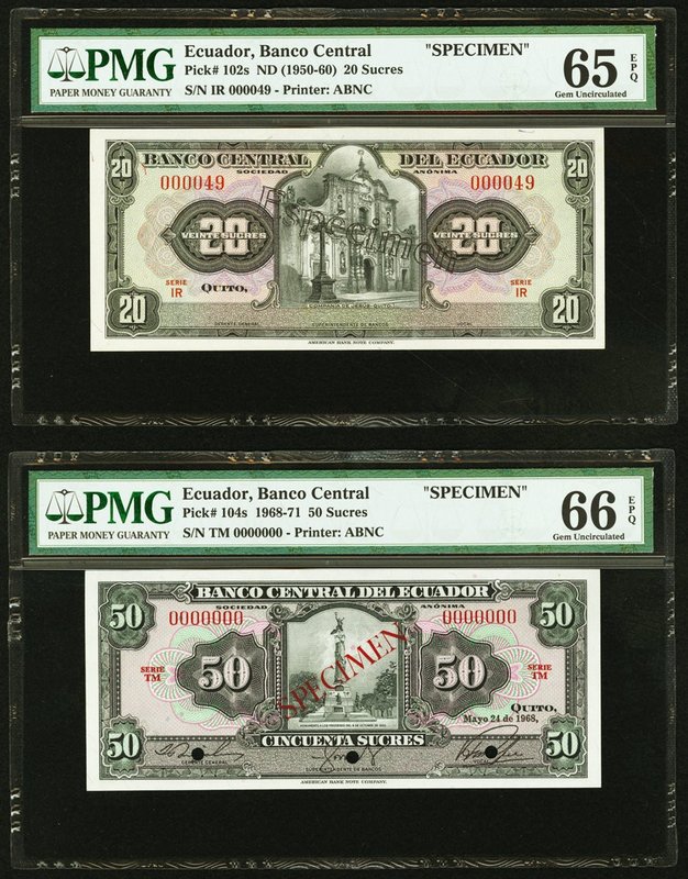 Ecuador Banco Central del Ecuador 20; 50 Sucres ND (1950-60); 24.5.1968 Pick 102...