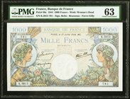 France Banque de France 1000 Francs 13.7.1944 Pick 96c PMG Choice Uncirculated 63. 

HID09801242017