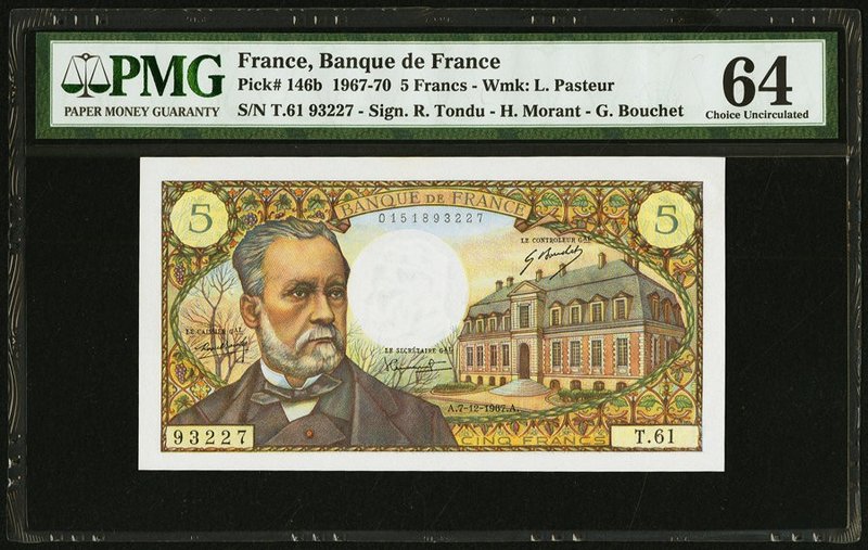 France Banque de France 5 Francs 7.12.1967 Pick 146b PMG Choice Uncirculated 64....
