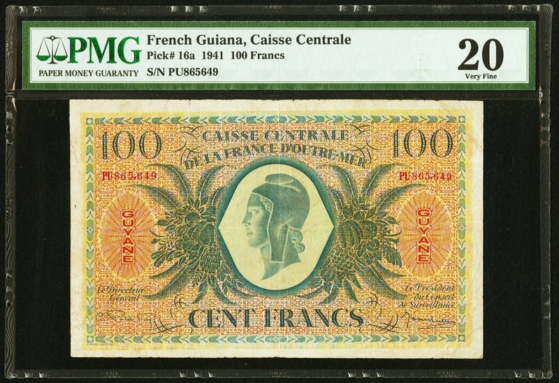 French Guiana Caisse Centrale de la France d'Outre-Mer 100 Francs 1941 Pick 16a ...