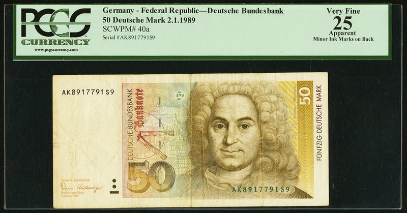 Germany Federal Republic Deutsche Bundesbank 50 Deutsche Mark 2.1.1989 Pick 40a ...