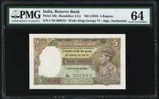 India Reserve Bank of India 5 Rupees ND (1943) Pick 18b PMG Choice Uncirculated 64. Staple holes at issue.

HID09801242017