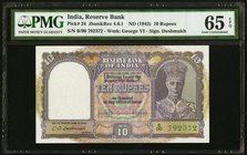 India Reserve Bank of India 10 Rupees ND (1943) Pick 24 PMG Gem Uncirculated 65 EPQ. Staple holes at issue.

HID09801242017
