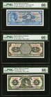 Mexico Banco de Mexico 50; 1; 5 Pesos 1972; 1965; 1970 Pick 49u; 59i; 60k Three Examples PMG Gem Uncirculated 66 EPQ. 

HID09801242017