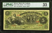 Mexico Banco De Coahuila 5 Pesos 15.2.1914 Pick S195c M167c PMG Choice Very Fine 35. 

HID09801242017